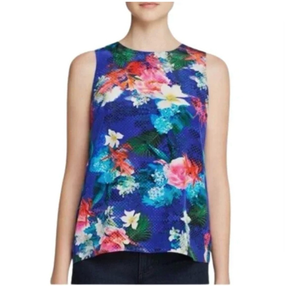 Amanda Uprichard Martina Silk Floral Blouse Blue Pink Large